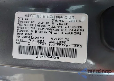 2013 Infiniti G37X z USA, uszkodzony, nr VIN JN1CV6EL4DM982881